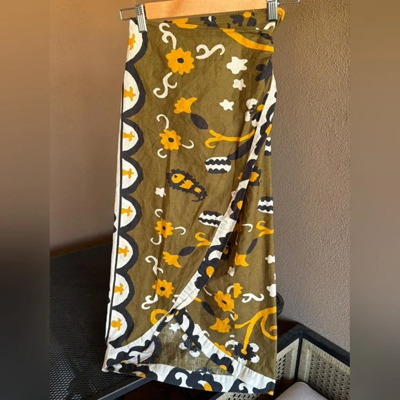 Zara Linen Blend Tribal Print Wrap Sarong Skirt Size Small - Picture 6 of 11